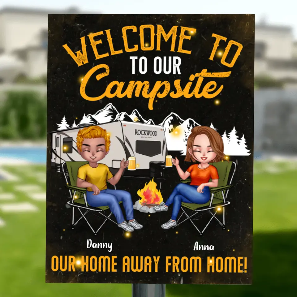 Personalized Couple Camping Metal Sign - Gift Idea For Couple/Camping Lover - Welcome To Our Campsite Our Home Away From Home