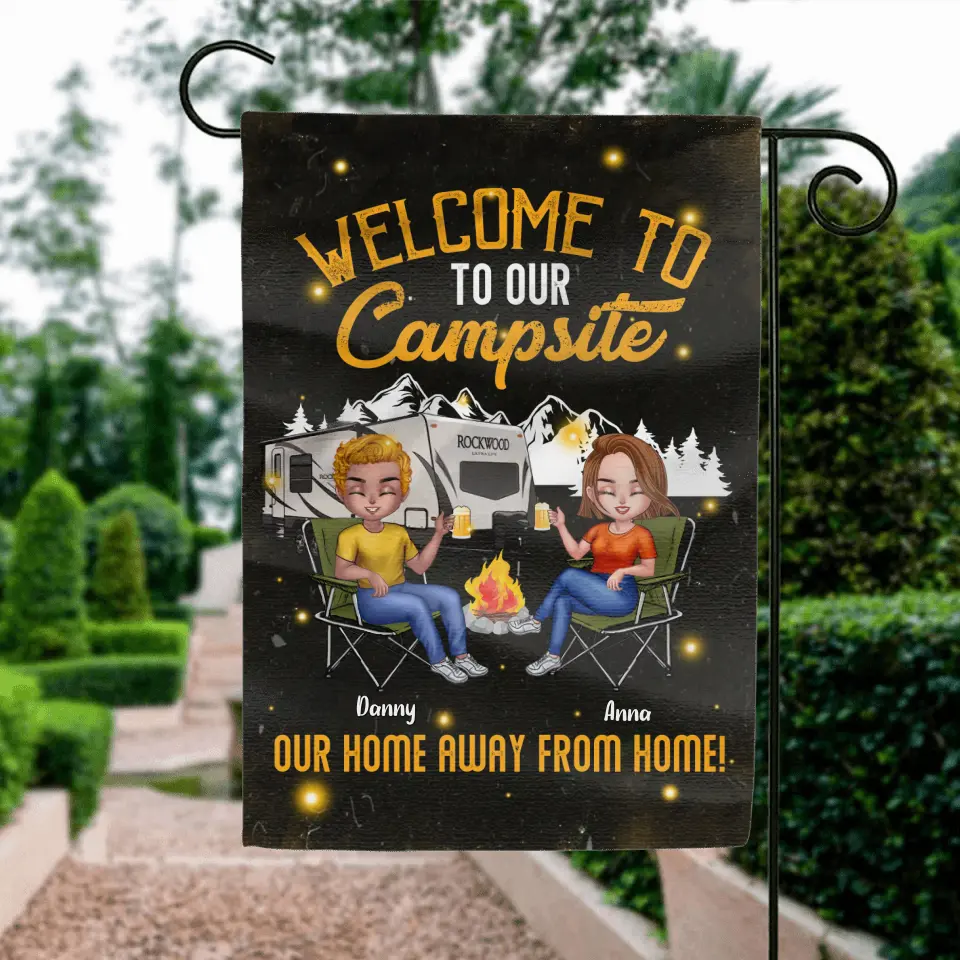 Personalized Couple Camping Flag Sign - Gift Idea For Couple/Camping Lover - Welcome To Our Campsite Our Home Away From Home