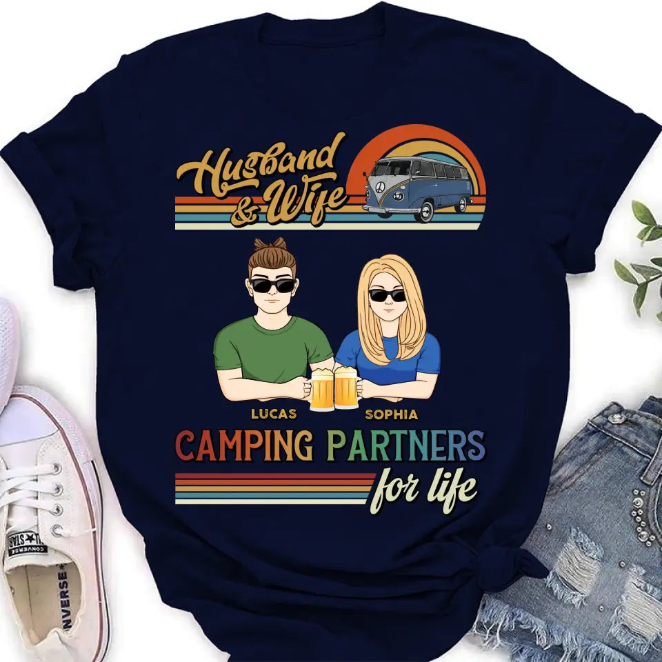 Personalized Couple Camping Shirt/Hoodie - Gift Idea For Couple/Camping Lover - Husband & Wife Camping Partners For Life