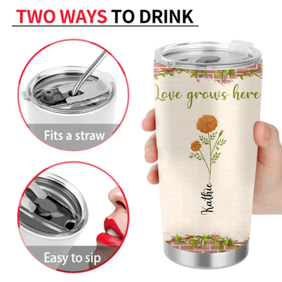 Personalized Nana's Garden Tumbler - Gift Idea For Grandma/Mother's Day - Up to 6 Kids/Flowers - Love Grows Here