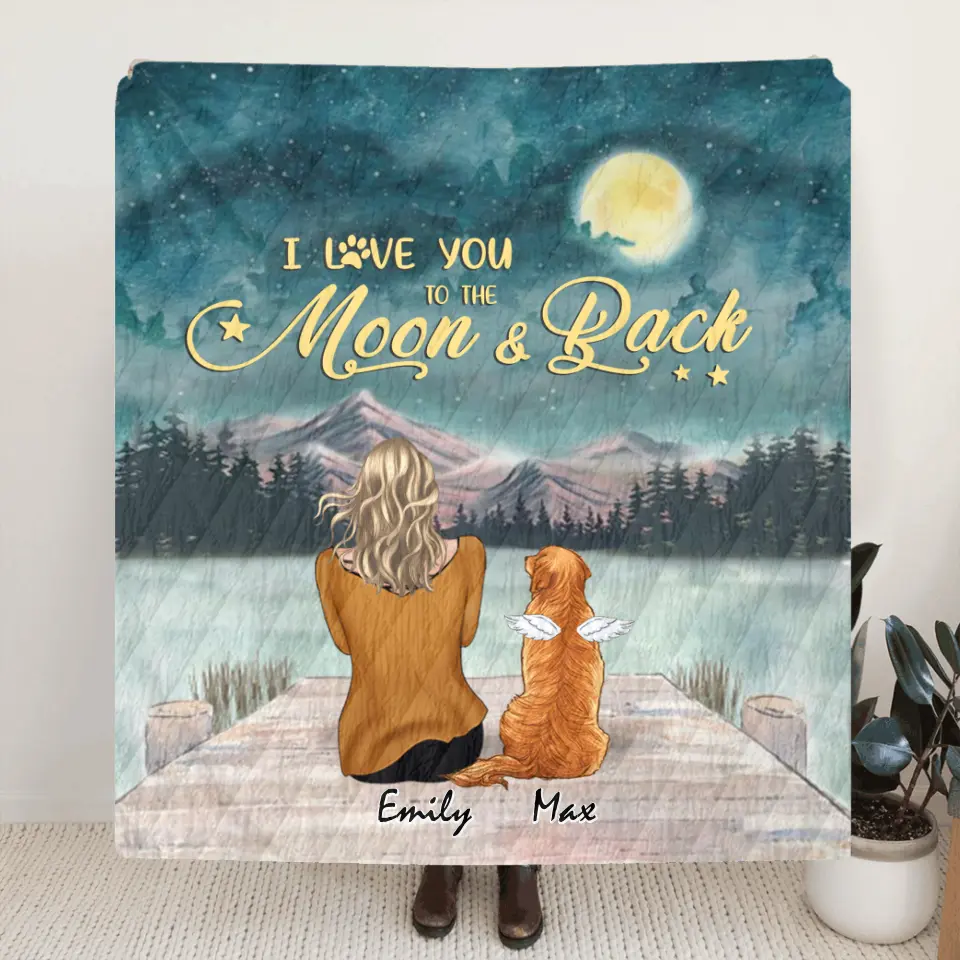 Personalized Pet Mom Quilt/Fleece Blanket - Up to 6 Pets - Gift Idea For Dog/Cat lover -  I Love You To The Moon And Back