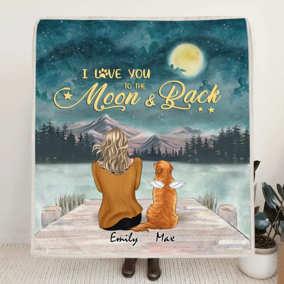 Personalized Pet Mom Quilt/Fleece Blanket - Up to 6 Pets - Gift Idea For Dog/Cat lover -  I Love You To The Moon And Back