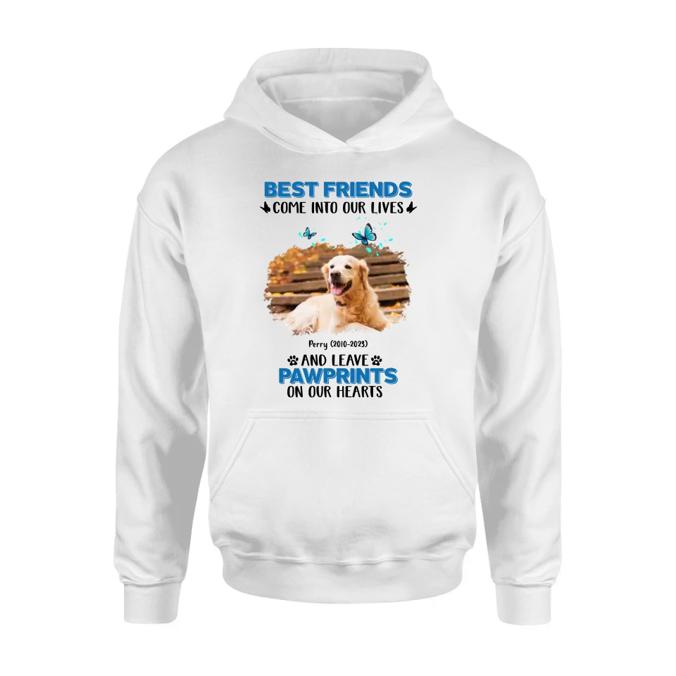 Personalized Memorial Photo T-shirt/Long Sleeve/Sweater/Hoodie - Memorial Gift Idea for Dog Lovers - Best Friends Come Into Our Lives And Leave Pawprints On Our Hearts