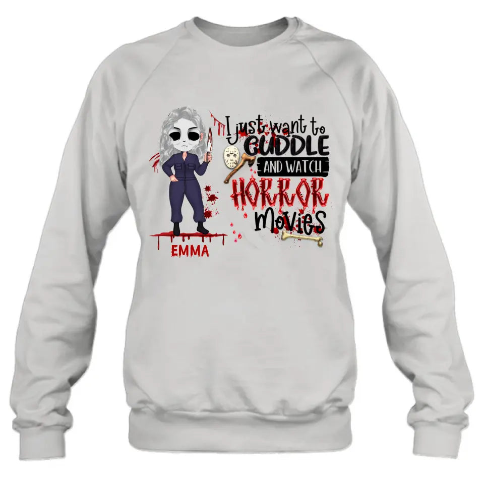 Personalized Cuddle And Watch Horror Movies Shirt/Hoodie - Halloween Gift For Girls