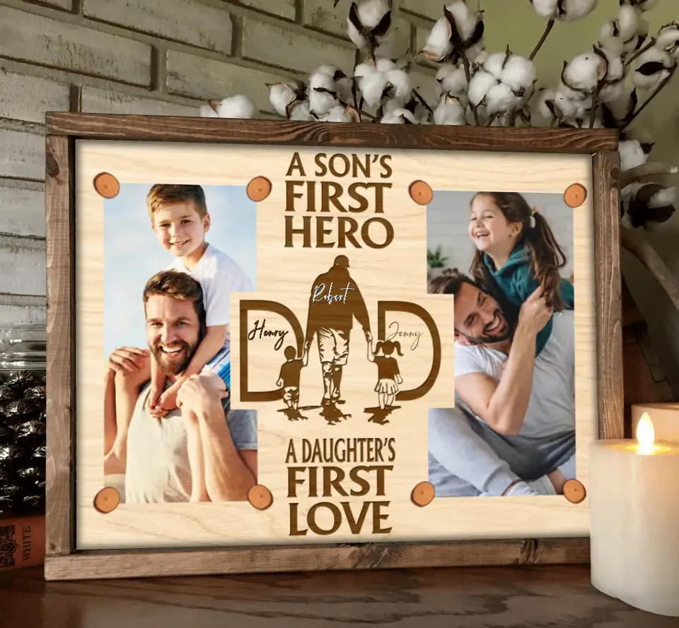 Personalized Dad Poster - Upload Photo - Father's Day Gift Idea From Son And Daughter - A Son's First Hero A Daughter's First Love