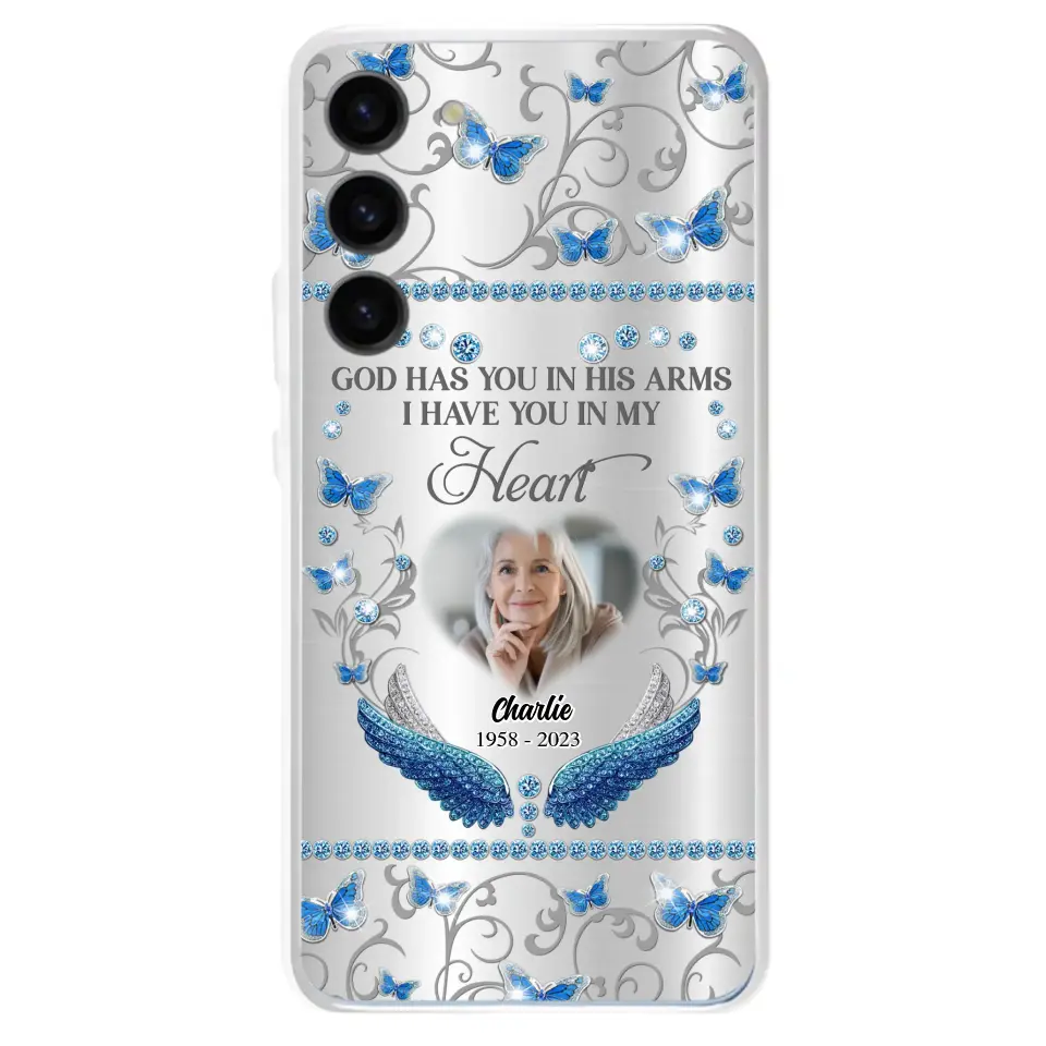 Custom Personalized Memorial Photo Phone Case - Memorial Gift Idea for Mother's Day/Father's Day - God Has You In His Arms I Have You In My Heart - Cases For iPhone/Samsung