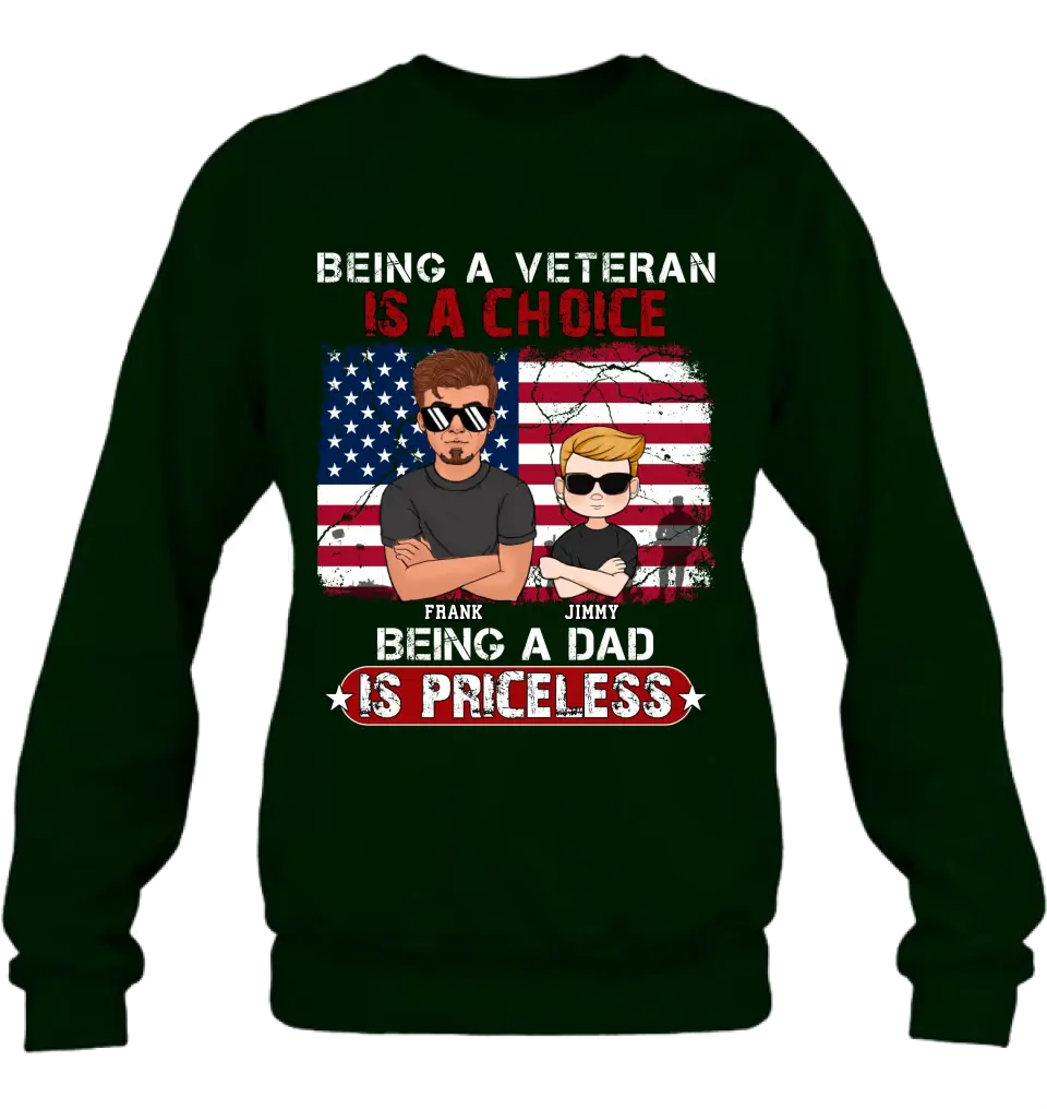 Personalized Dad/Grandpa Veteran Shirt/Hoodie - Up to 4 Kids - Gift Idea For Veteran/Father/Grandfather - Being A Veteran Is A Choice Being A Grandpa Is Priceless