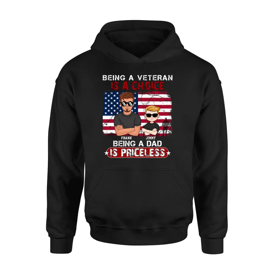 Personalized Dad/Grandpa Veteran Shirt/Hoodie - Up to 4 Kids - Gift Idea For Veteran/Father/Grandfather - Being A Veteran Is A Choice Being A Grandpa Is Priceless