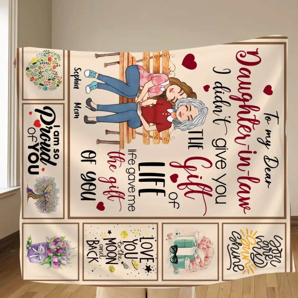 Personalized Mom & Daughter Quilt/Fleece Throw Blanket - Best Gift Idea For Daughter-In-Law/Mother's Day - Life Gave Me The Gift Of You