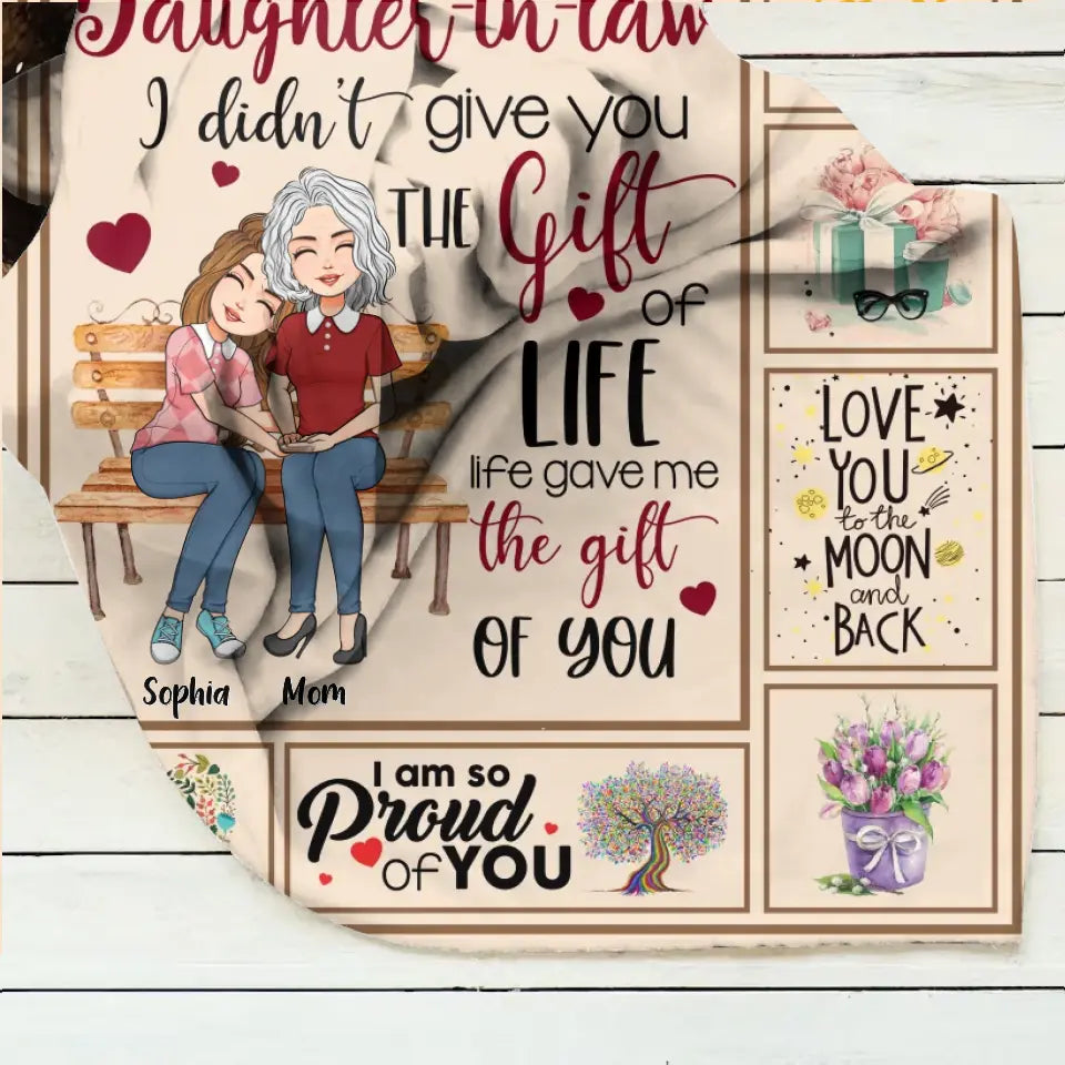 Personalized Mom & Daughter Quilt/Fleece Throw Blanket - Best Gift Idea For Daughter-In-Law/Mother's Day - Life Gave Me The Gift Of You