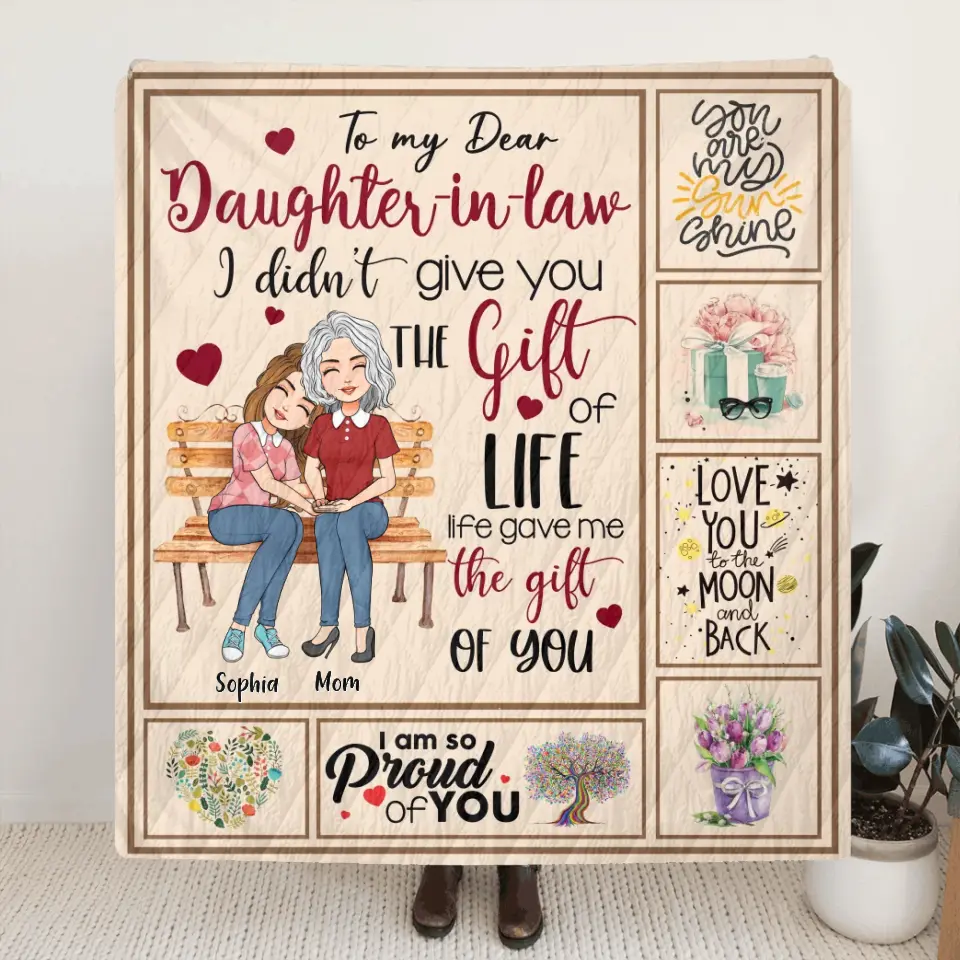Personalized Mom & Daughter Quilt/Fleece Throw Blanket - Best Gift Idea For Daughter-In-Law/Mother's Day - Life Gave Me The Gift Of You