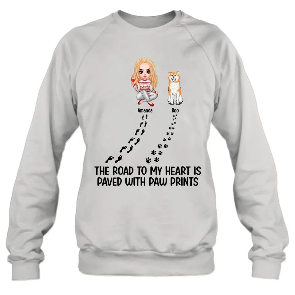 Personalized Dog Shirt/Hoodie - Up to 4 Dogs - Father's Day/Mother's Day Gift Idea for Dog Lovers - The Road To My Heart Is Paved With Paw Prints