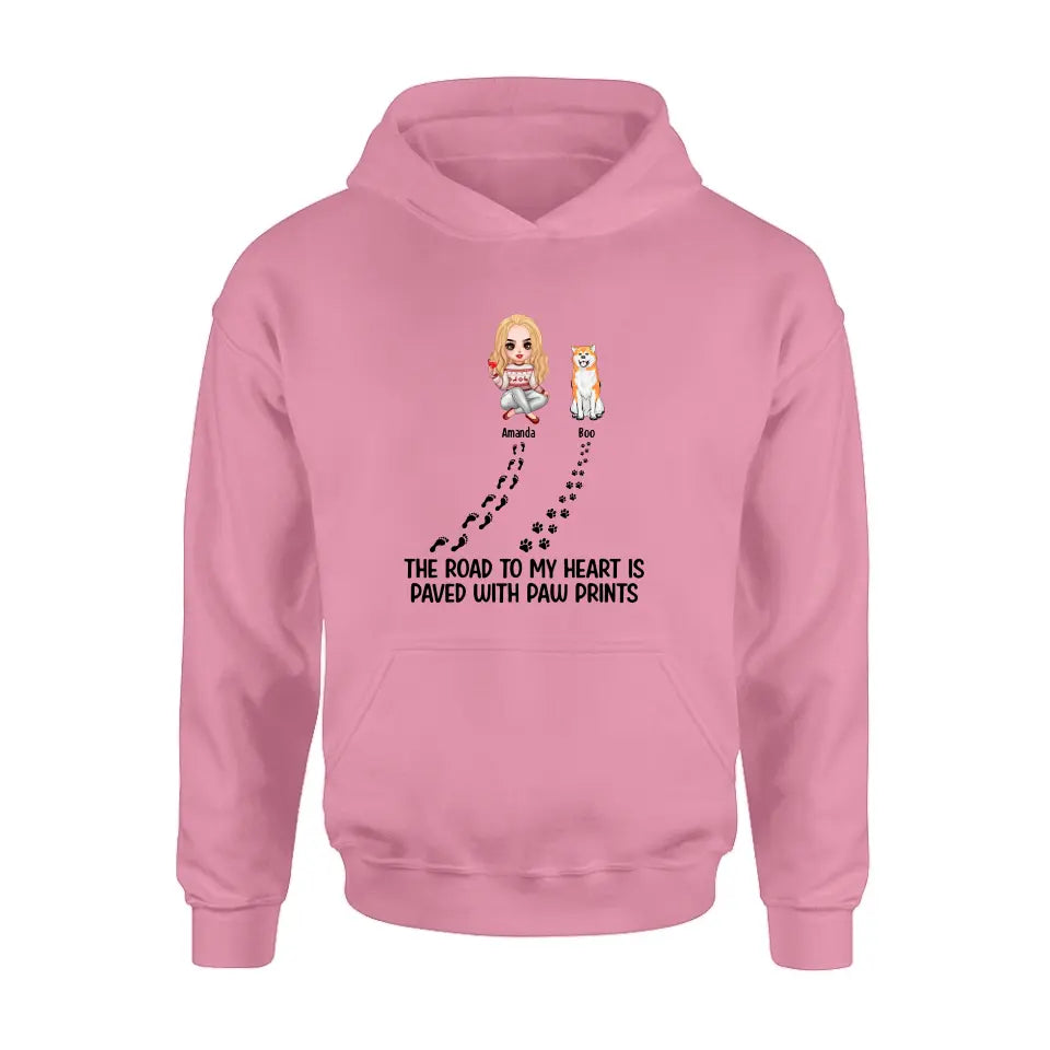 Personalized Dog Shirt/Hoodie - Up to 4 Dogs - Father's Day/Mother's Day Gift Idea for Dog Lovers - The Road To My Heart Is Paved With Paw Prints