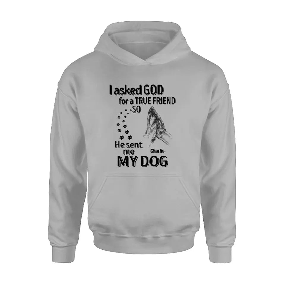 Personalized Pet Shirt/Hoodie - Father's Day/Mother's Day Gift Idea for Dog/Cat Lovers - I Asked God For A True Friend So He Sent Me My Dog