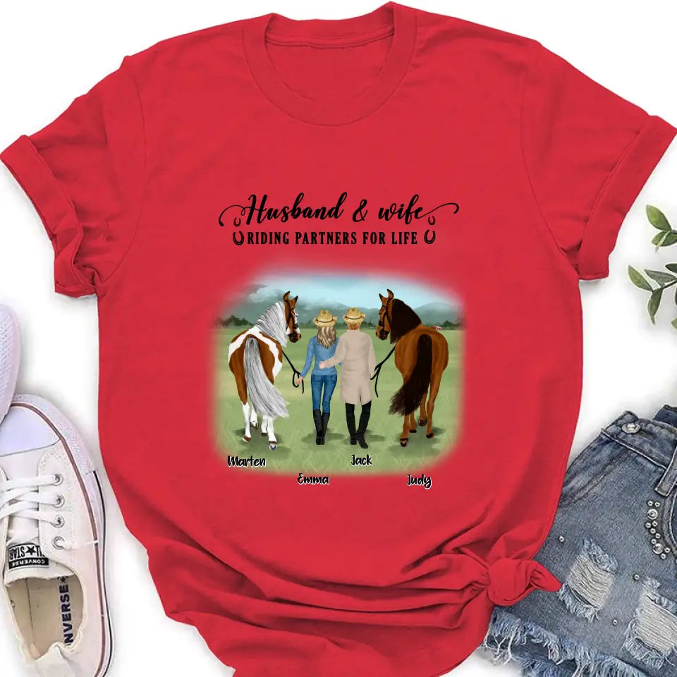 Personalized Horse Couple T-shirt/Hoodie/Sweatshirt/Sleeve - Best Gift For Couple, Lover - Husband And Wife Riding Partners For Life