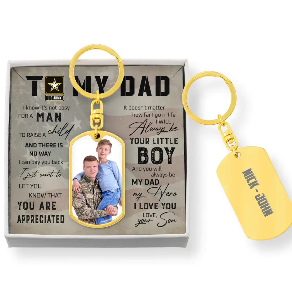 Personalized To My Veteran Dad Tag Keychain With Message Card - Gift Idea For Veteran/Father's Day/Independence Day - You Are Appreciated