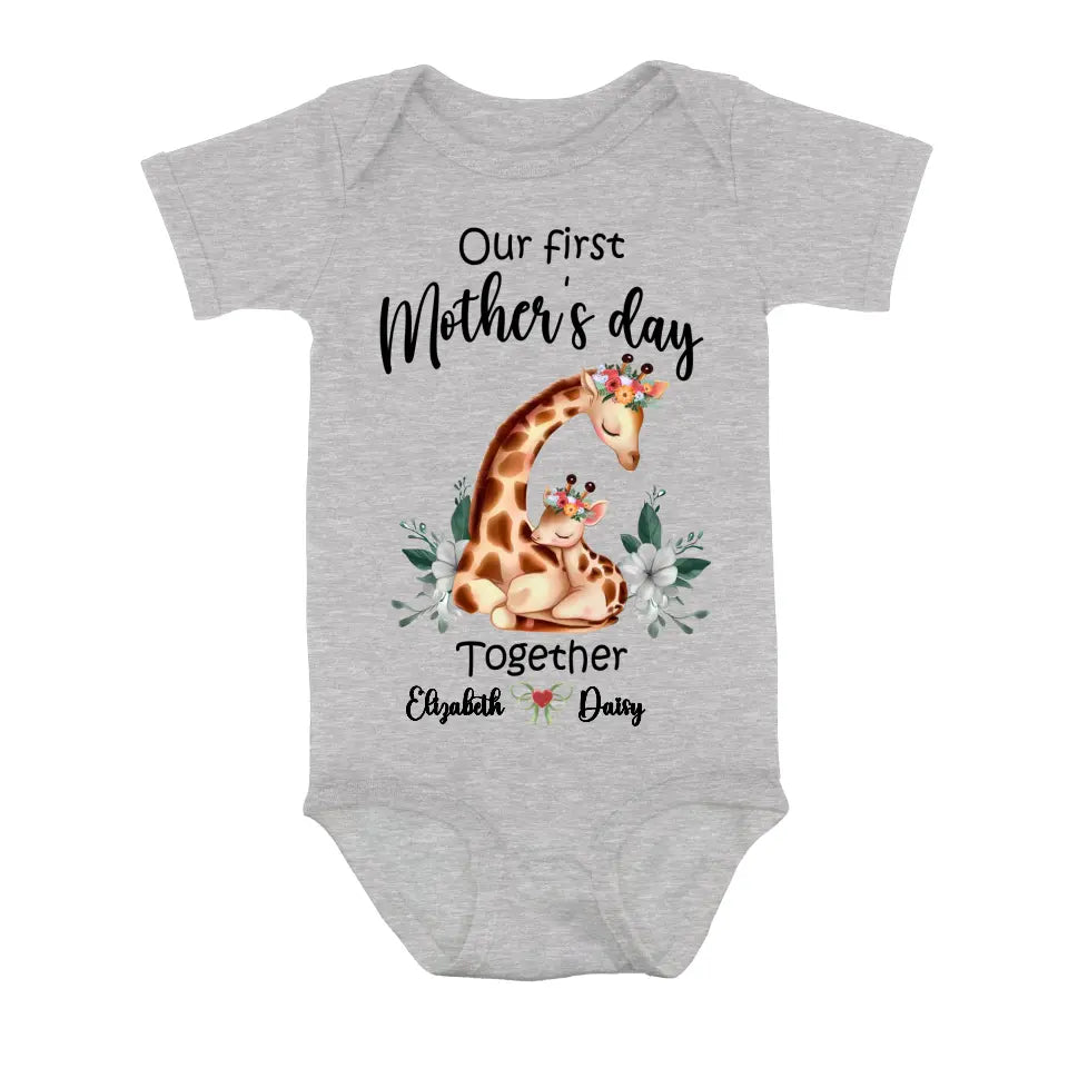 Personalized Giraffe Baby Onesie/T-Shirt - Gift Idea for Baby/Mother's Day - Our First Mother's Day Together