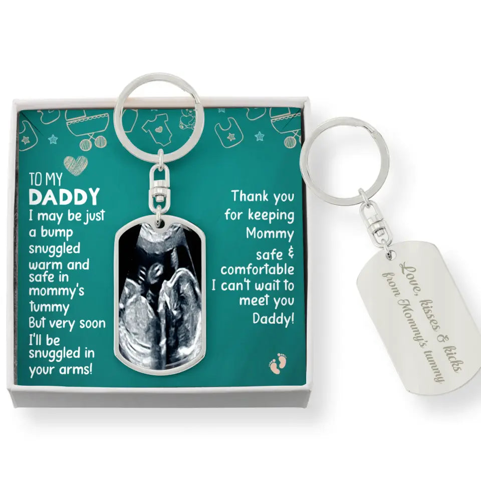 Personalized To My Daddy Tag Keychain With Message Card - Gift Idea For Dad/Father's Day - I Can't Wait To Meet You Daddy