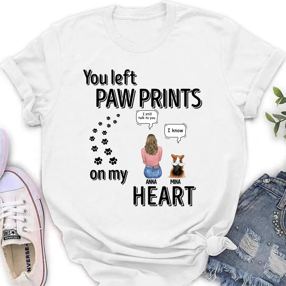 Personalized Memorial T-shirt/Long Sleeve/Sweatshirt/Hoodie - Up to 4 Pets - Gift Idea For Dog/Cat/Rabbit Lover - Mother's Day/Father's Day Gift - You Left Paw Prints On My Heart