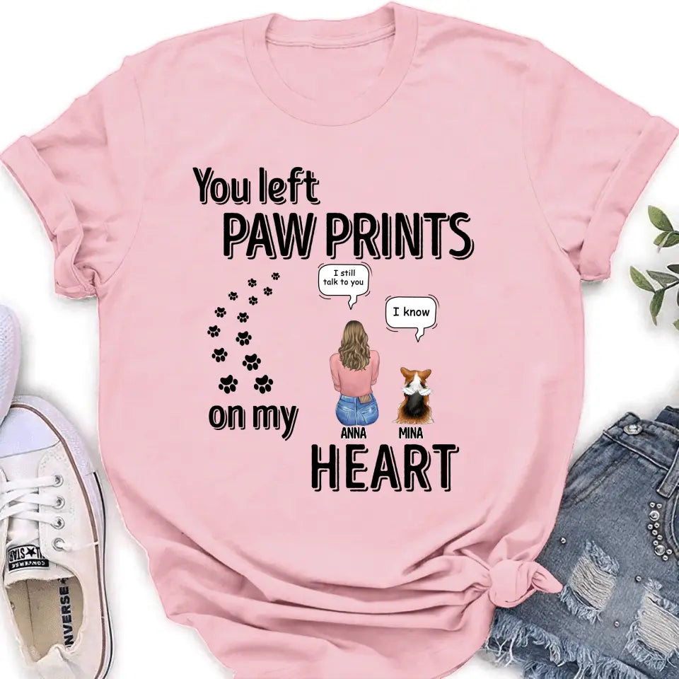 Personalized Memorial T-shirt/Long Sleeve/Sweatshirt/Hoodie - Up to 4 Pets - Gift Idea For Dog/Cat/Rabbit Lover - Mother's Day/Father's Day Gift - You Left Paw Prints On My Heart