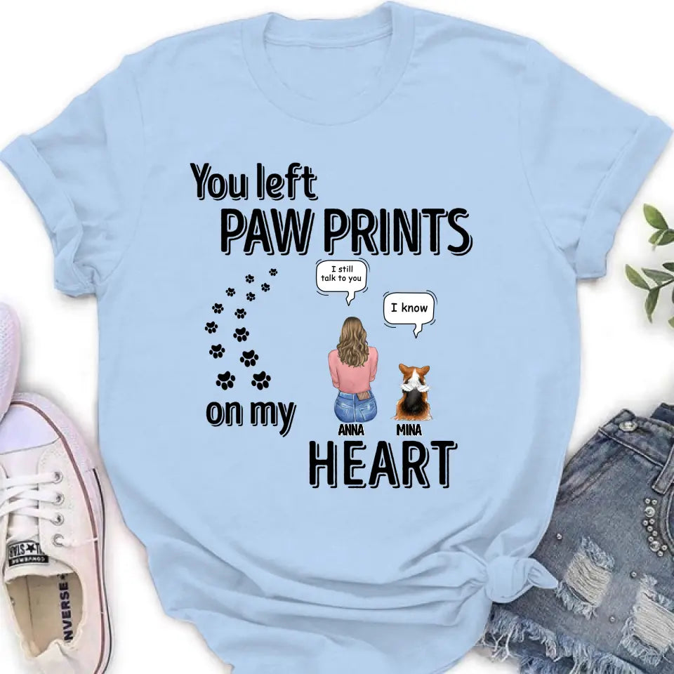 Personalized Memorial T-shirt/Long Sleeve/Sweatshirt/Hoodie - Up to 4 Pets - Gift Idea For Dog/Cat/Rabbit Lover - Mother's Day/Father's Day Gift - You Left Paw Prints On My Heart