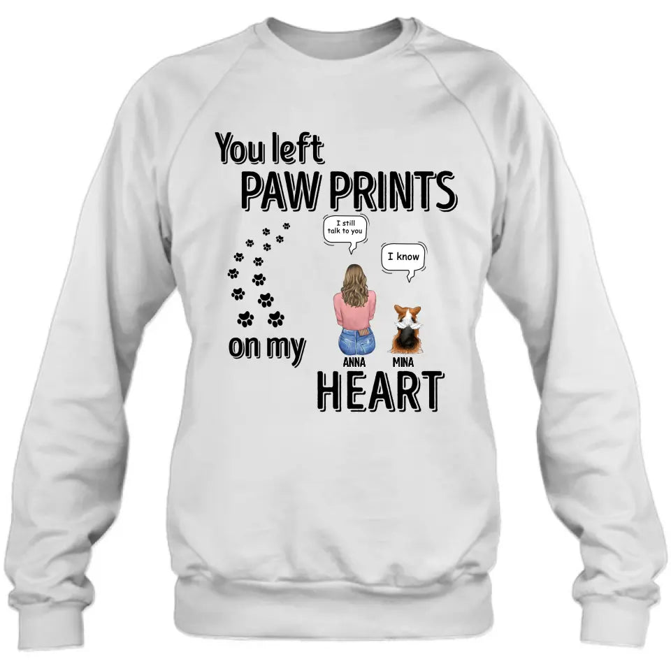 Personalized Memorial T-shirt/Long Sleeve/Sweatshirt/Hoodie - Up to 4 Pets - Gift Idea For Dog/Cat/Rabbit Lover - Mother's Day/Father's Day Gift - You Left Paw Prints On My Heart