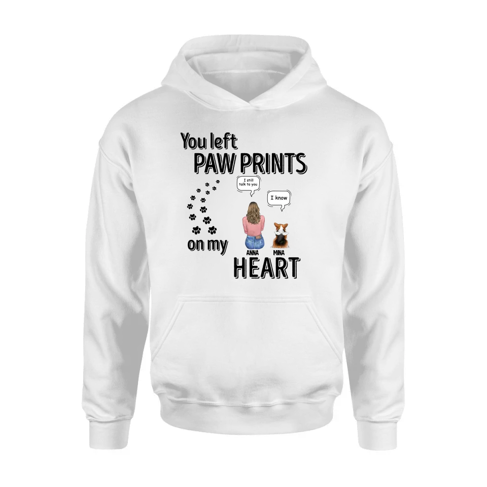 Personalized Memorial T-shirt/Long Sleeve/Sweatshirt/Hoodie - Up to 4 Pets - Gift Idea For Dog/Cat/Rabbit Lover - Mother's Day/Father's Day Gift - You Left Paw Prints On My Heart