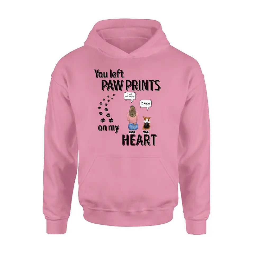 Personalized Memorial T-shirt/Long Sleeve/Sweatshirt/Hoodie - Up to 4 Pets - Gift Idea For Dog/Cat/Rabbit Lover - Mother's Day/Father's Day Gift - You Left Paw Prints On My Heart