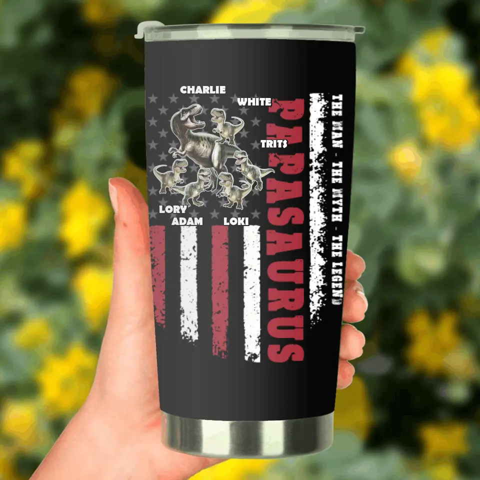 Personalized Papasaurus Tumbler - Gift Idea For Father's Day - Up to 5 Kids - Papasaurus The Man The Myth The Legend