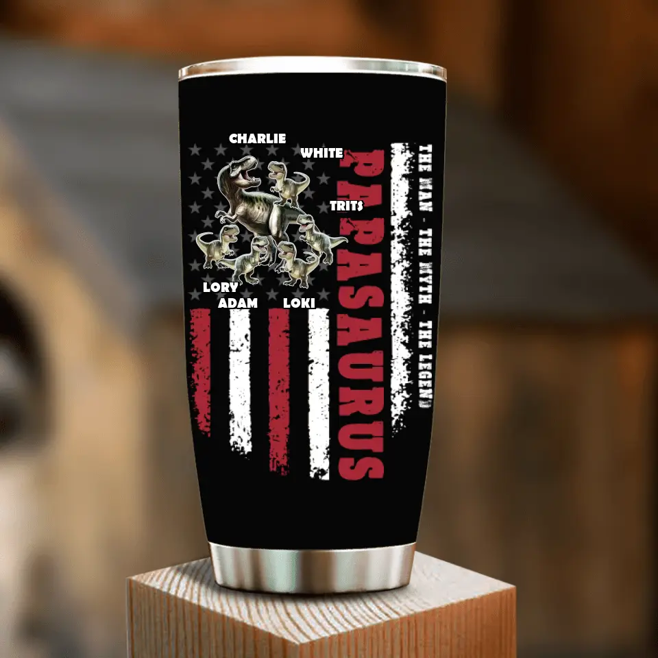 Personalized Papasaurus Tumbler - Gift Idea For Father's Day - Up to 5 Kids - Papasaurus The Man The Myth The Legend
