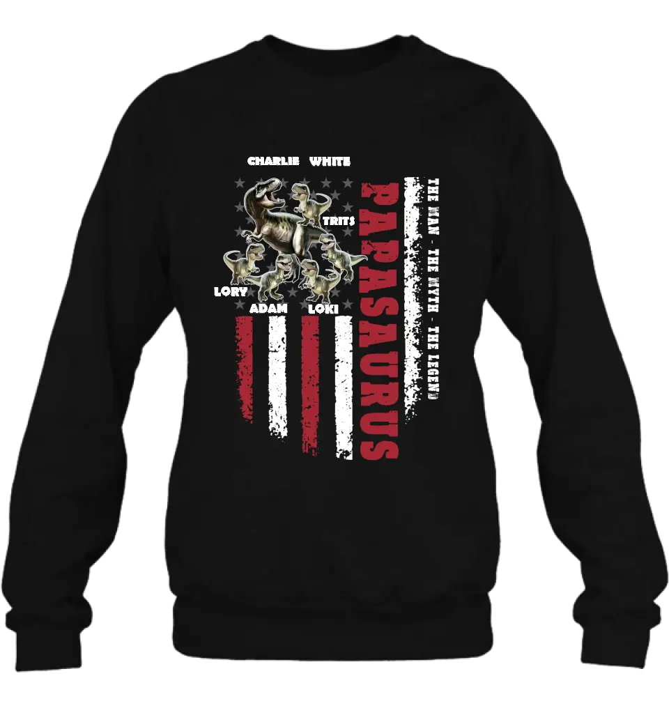 Personalized Papasaurus Shirt/Hoodie - Gift Idea For Father's Day - Up to 5 Kids - Papasaurus The Man The Myth The Legend