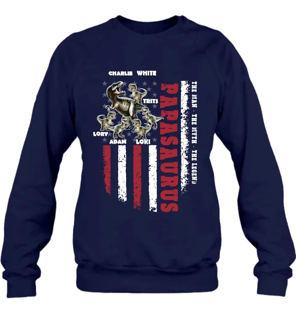 Personalized Papasaurus Shirt/Hoodie - Gift Idea For Father's Day - Up to 5 Kids - Papasaurus The Man The Myth The Legend