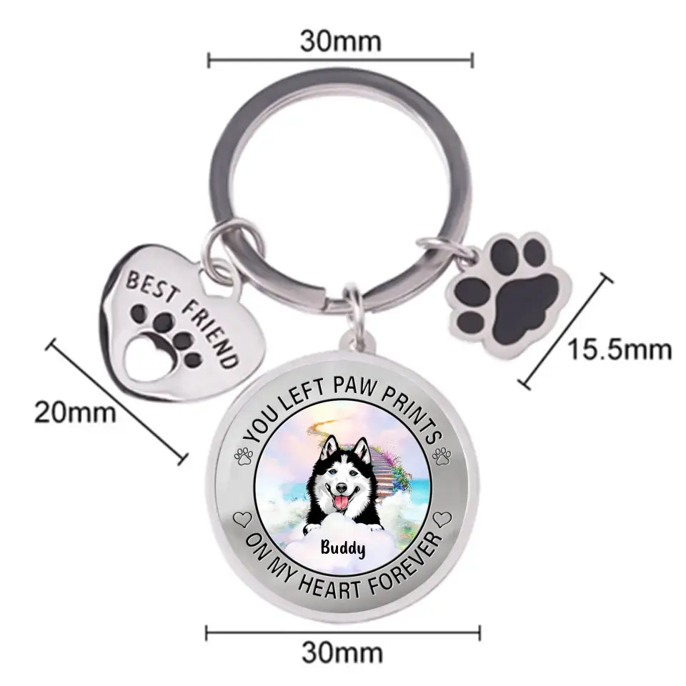 Personalized Pet Keychain Pet Charm - Up,to 2 Dogs/Cats - Memorial Gift Idea for Dog/Cat Owners - You Left Paw Prints On My Heart Forever