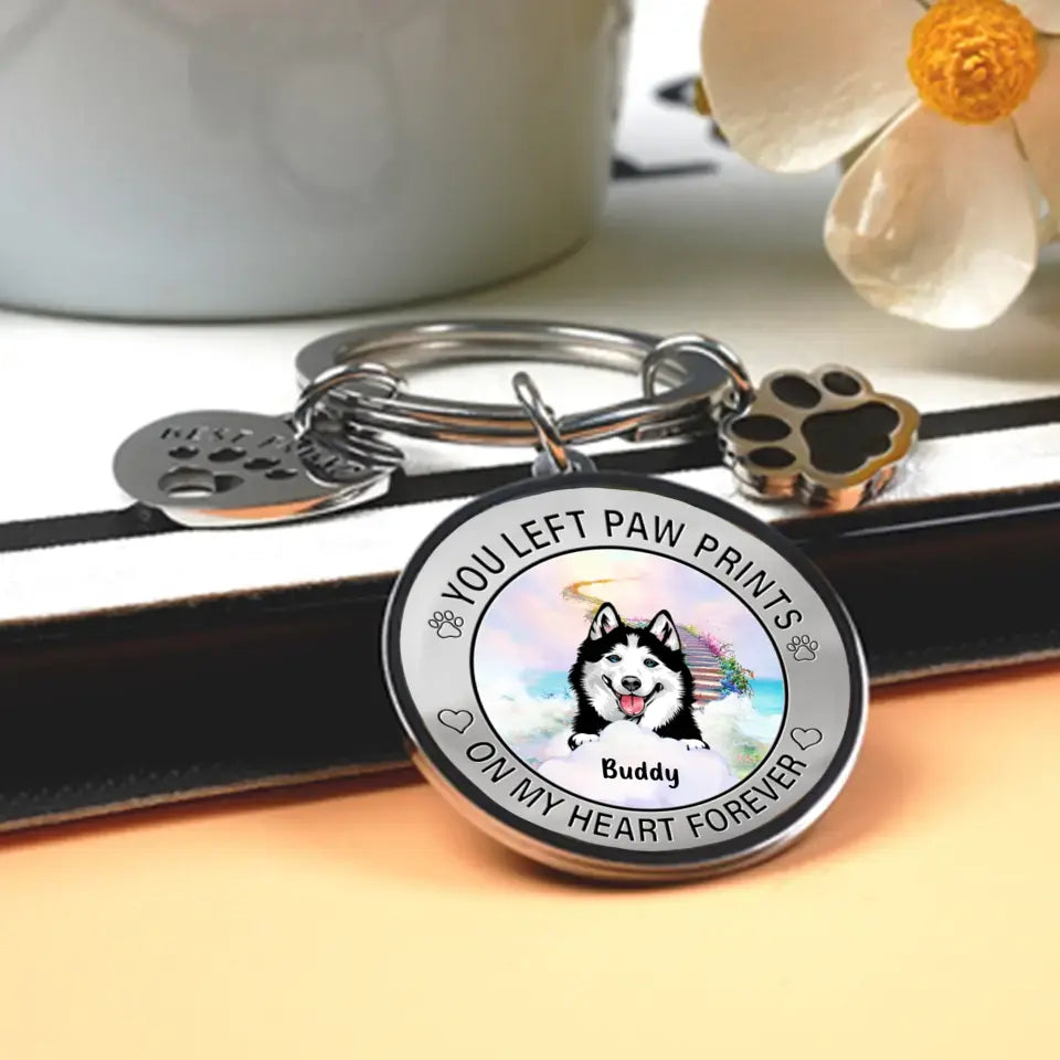 Personalized Pet Keychain Pet Charm - Up,to 2 Dogs/Cats - Memorial Gift Idea for Dog/Cat Owners - You Left Paw Prints On My Heart Forever