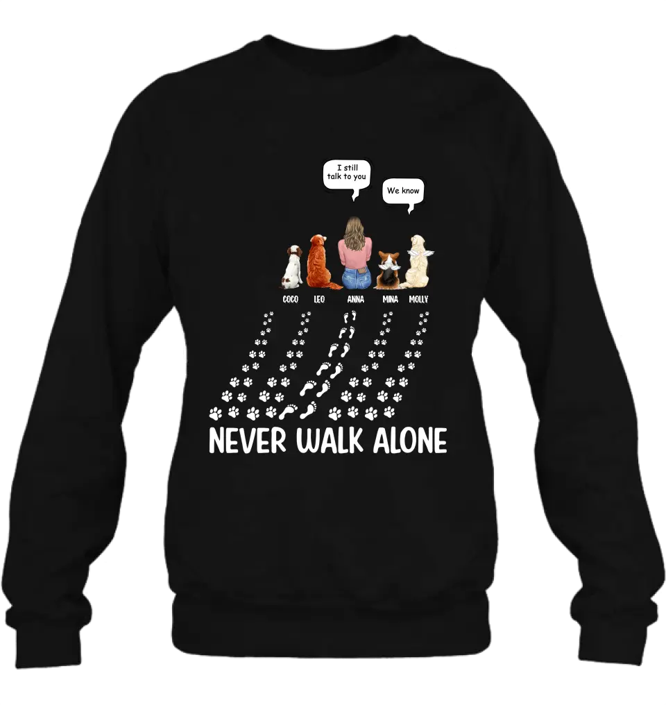 Personalized Memorial Pet Shirt/Hoodie - Up to 4 Pets - Memorial Gift Idea For Father's Day/Mother's Day - Never Walk Alone