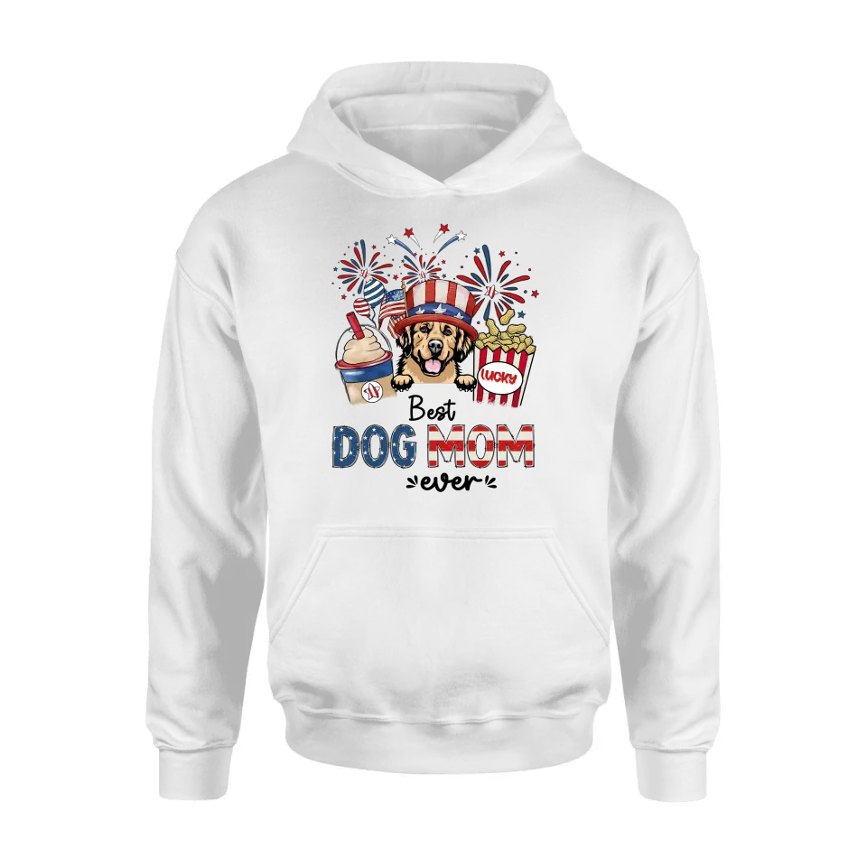 Personalized Dog Dad/Mom Shirt/Hoodie - Up to 4 Dogs - Gift Idea For 4th Of July/Independence Day/Dog Lovers - Best Dog Mom Ever