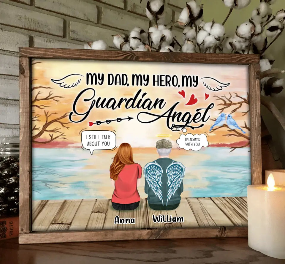 Personalized Memorial Dad Unframed Horizontal Poster - Memorial Gift Idea For Loss Dad - My Dad, My Hero, My Guardian Angel