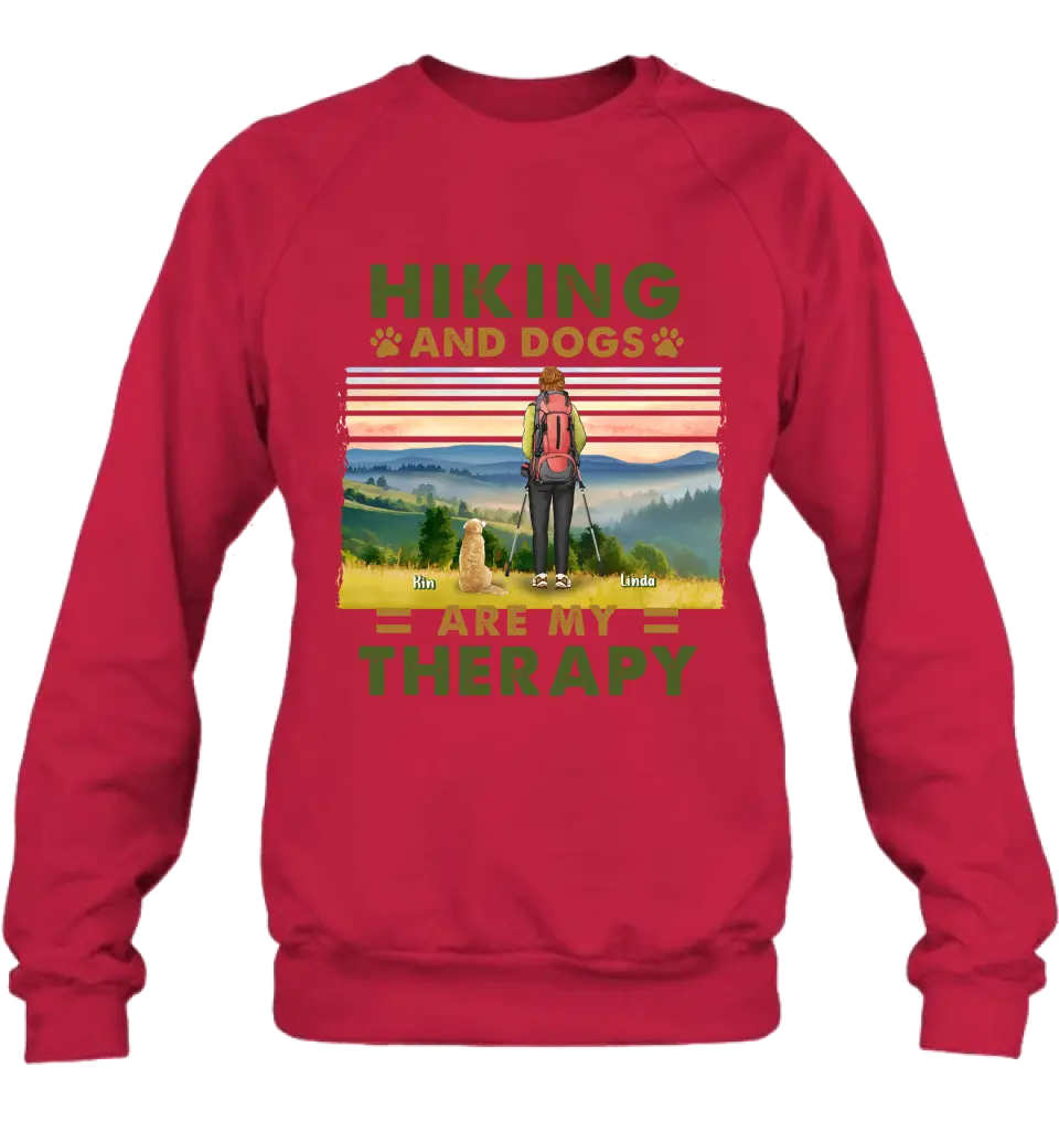 Personalized Solo Hiking With Dogs Shirt - Woman/Man With Up to 4 Dogs - Gift Idea For Hiking Lovers - Hiking And Dogs Are My Therapy
