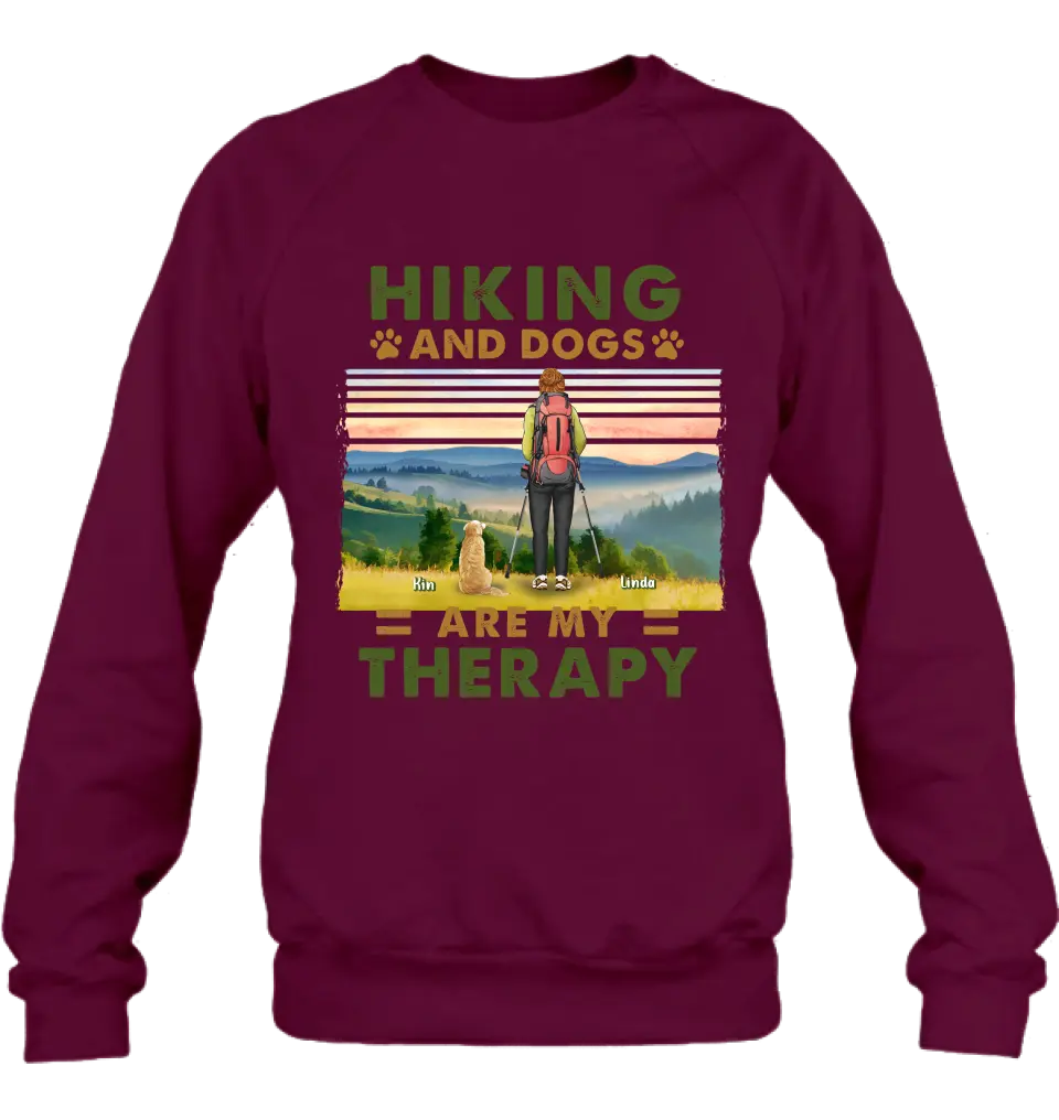 Personalized Solo Hiking With Dogs Shirt - Woman/Man With Up to 4 Dogs - Gift Idea For Hiking Lovers - Hiking And Dogs Are My Therapy