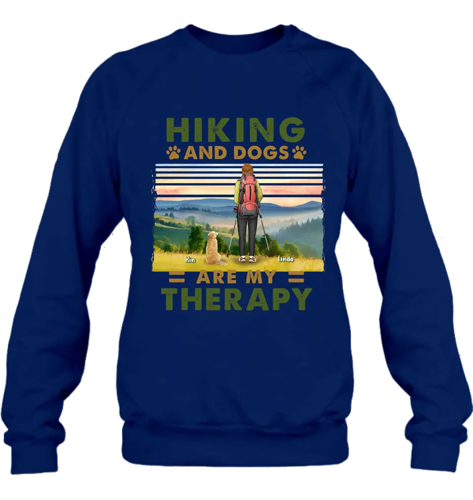 Personalized Solo Hiking With Dogs Shirt - Woman/Man With Up to 4 Dogs - Gift Idea For Hiking Lovers - Hiking And Dogs Are My Therapy