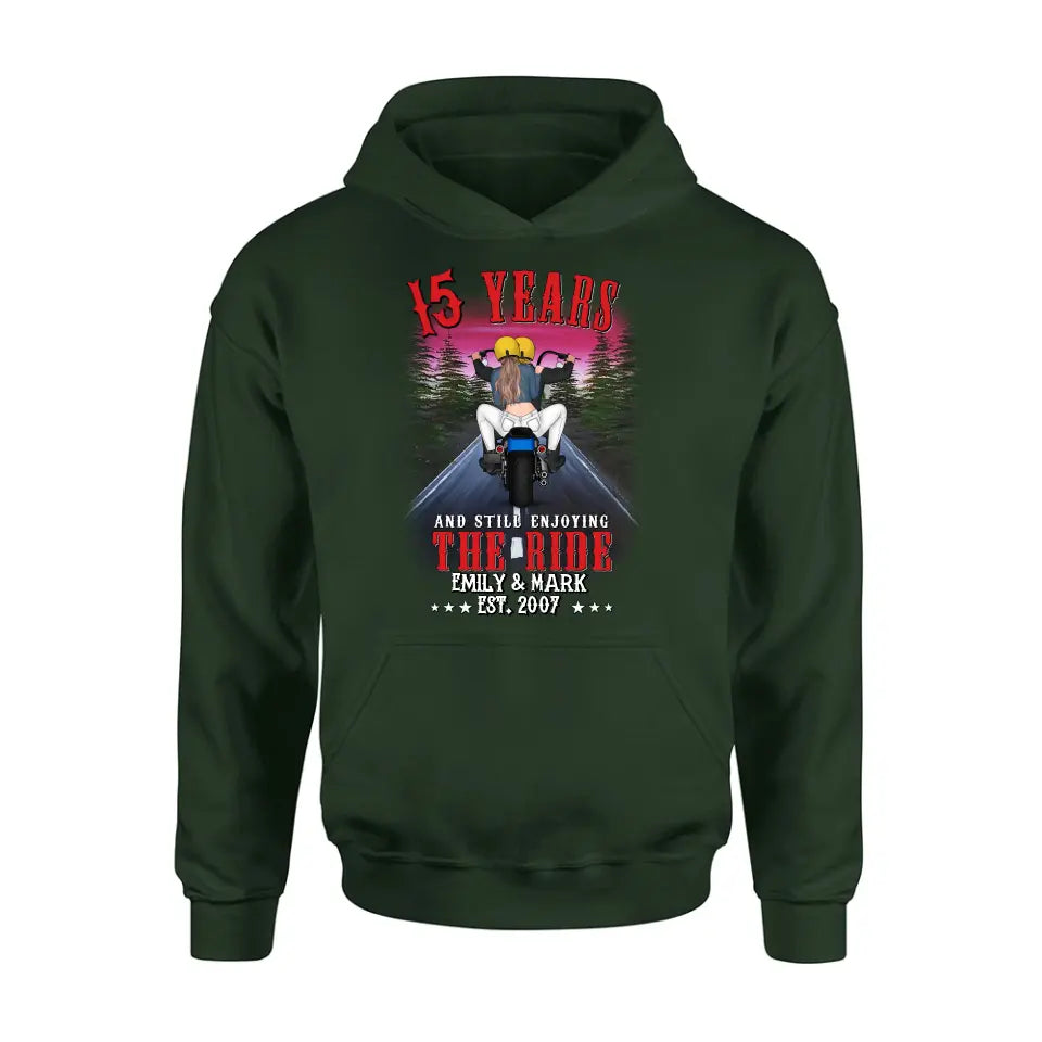 Custom Personalized Riding Couple T-shirt/Hoodie - Gift Idea For Bike Lovers/Couple - 15 Years And Still Enjoying The Ride