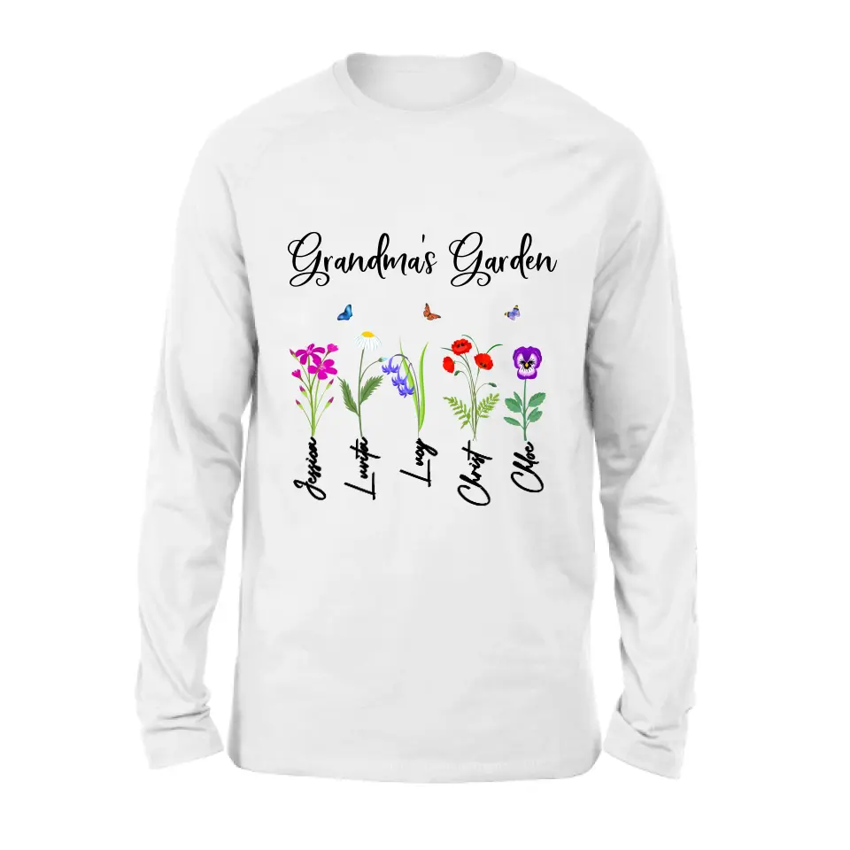 Personalized Grandma's Garden Shirt/Long sleeve/Sweatshirt/Hoodie - Gift Idea For Grandma/Mother's Day - Up to 5 Flowers - Grandma's Garden
