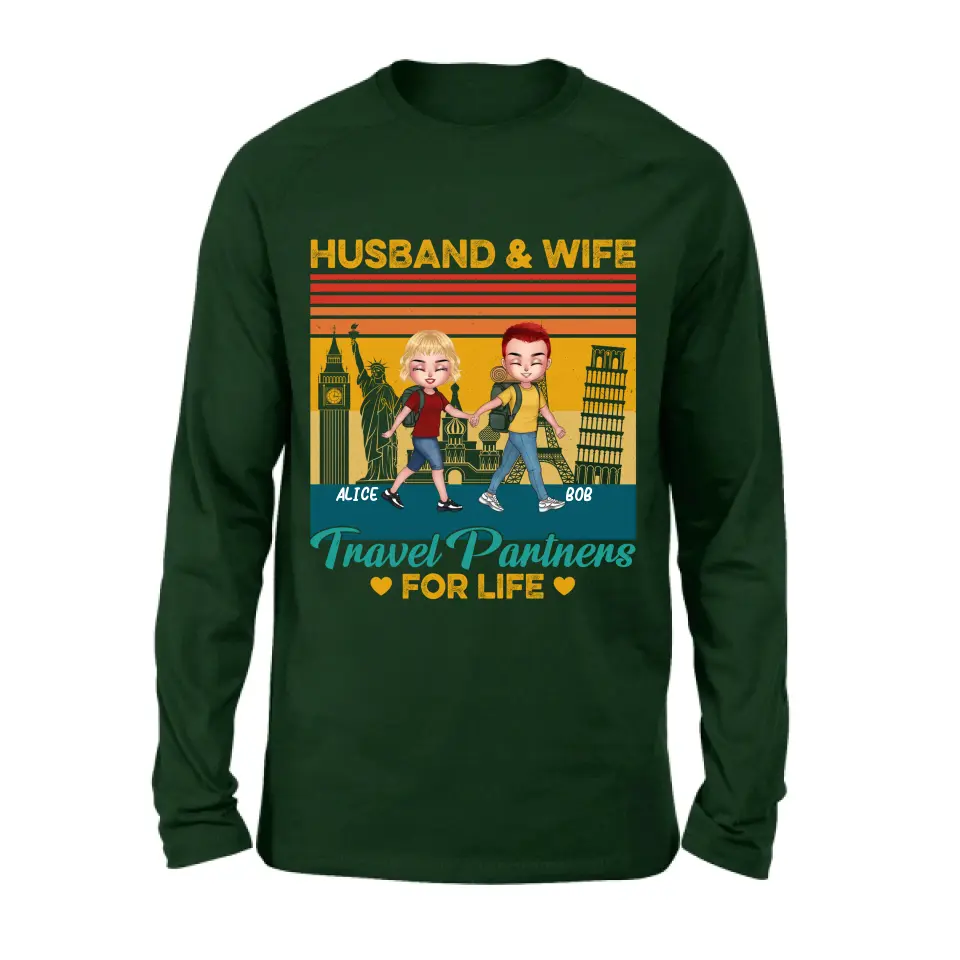 Personalized Traveling Couple Shirt/Pullover Hoodie - Gift Idea For Traveling Lover/Couple - Husband & Wife Travel Partners For Life