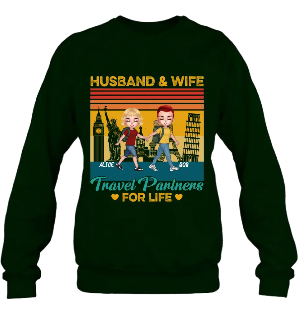 Personalized Traveling Couple Shirt/Pullover Hoodie - Gift Idea For Traveling Lover/Couple - Husband & Wife Travel Partners For Life