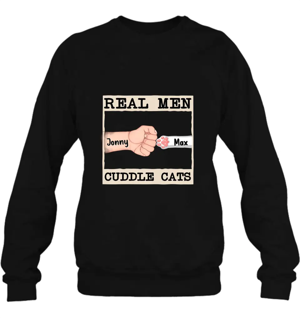 Personalized Cuddle T-Shirt - Up to 6 Cats - Father's Day Gift Idea for Cat Owners - Real Men Cuddle Cats
