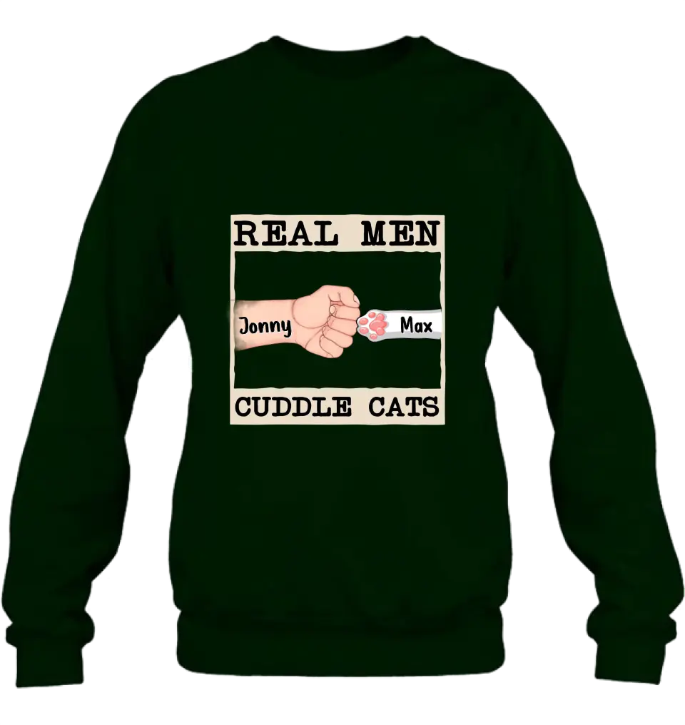 Personalized Cuddle T-Shirt - Up to 6 Cats - Father's Day Gift Idea for Cat Owners - Real Men Cuddle Cats