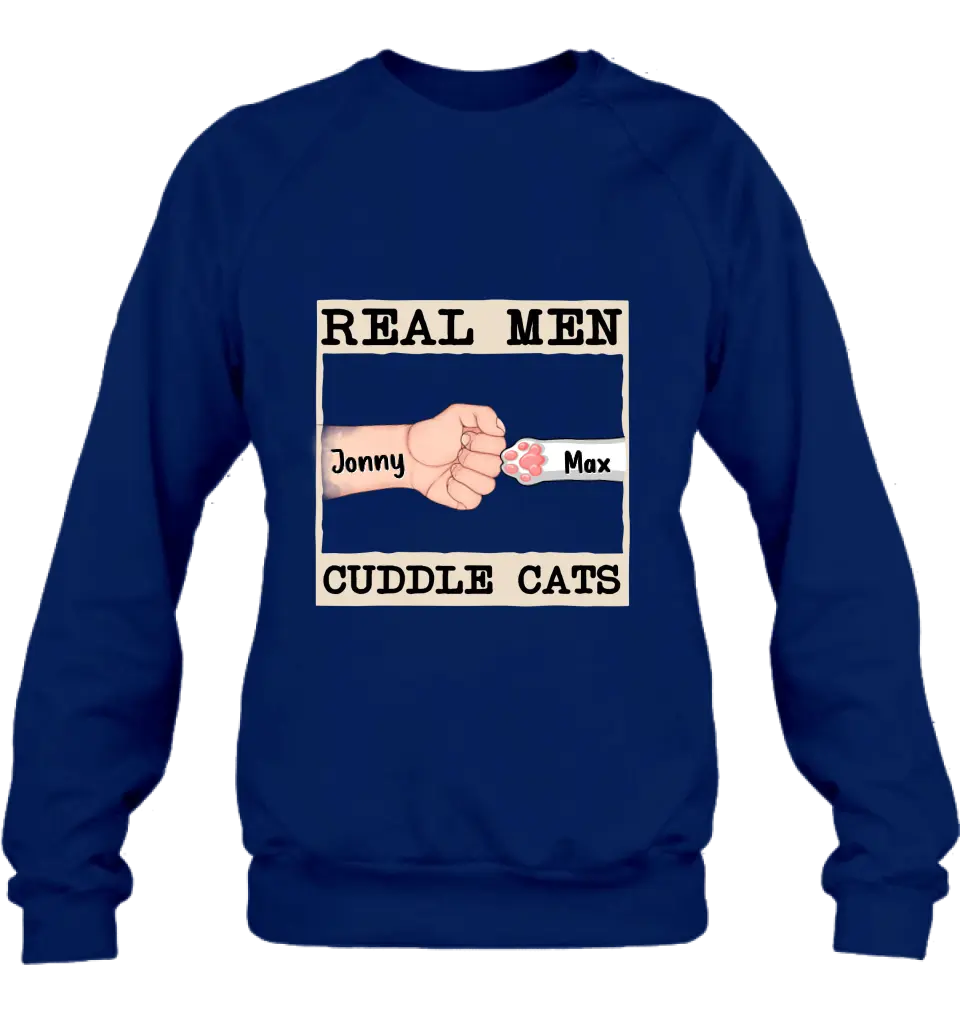 Personalized Cuddle T-Shirt - Up to 6 Cats - Father's Day Gift Idea for Cat Owners - Real Men Cuddle Cats