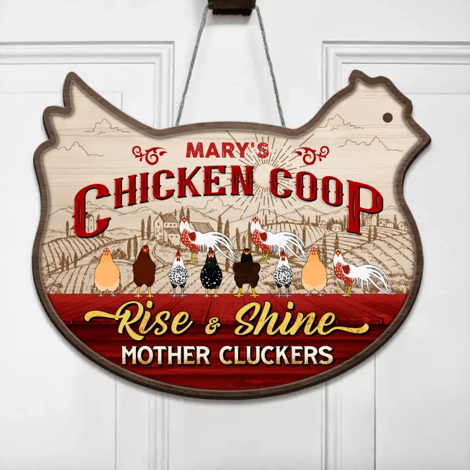 Personalized Chicken Coop Door Sign - Up to 10 Chickens - Best Gift For Chicken Lovers - Chicken Coop Rise & Shine Mother Cluckers