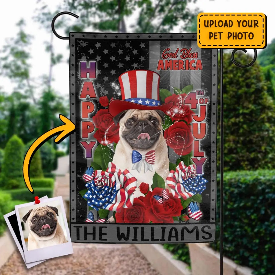 Personalized 4th Of July Dog Flag Sign - Gift Idea For Dog Lovers/Independence Day - Upload Photo - God Bless America happy 4th Of July
