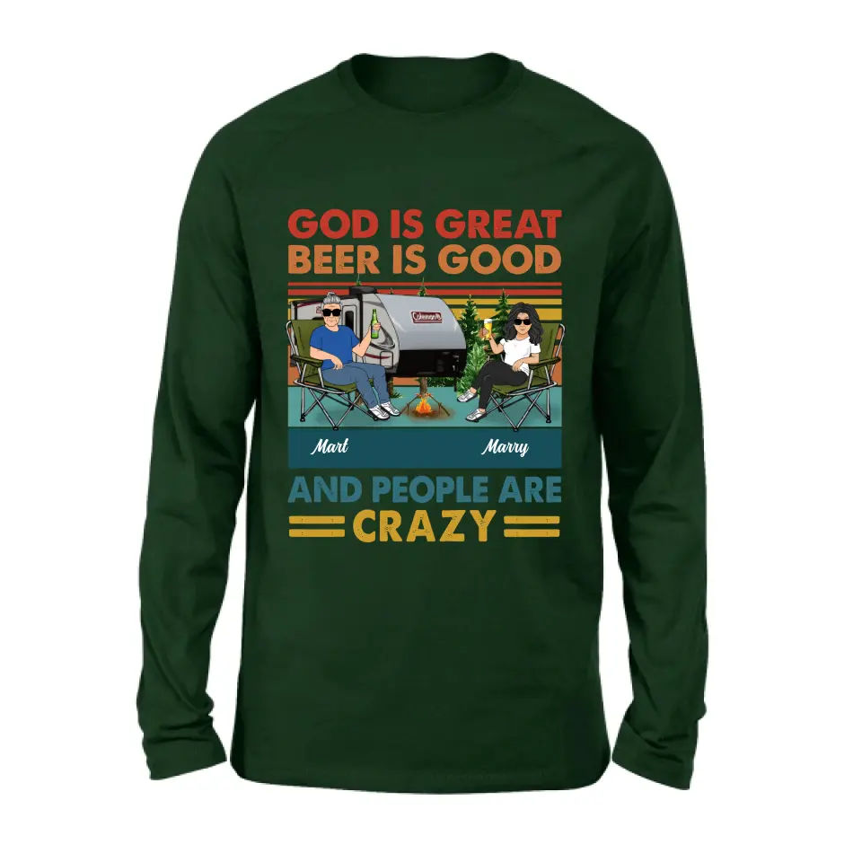 Personalized Camping Shirt/Hoodie - Gift Idea For Camping Lover - God Is Great Beer Is Good And People Are Crazy